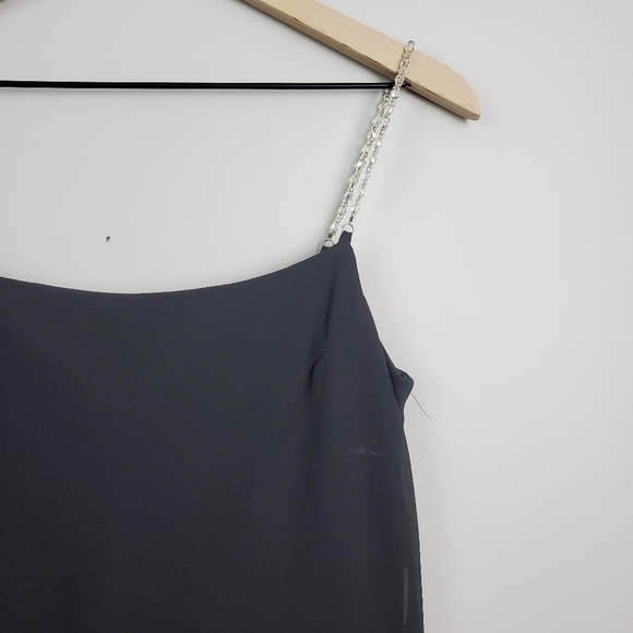 Jessica McClintock Bridal Black Asymmetrical Hem Beaded Strap Dress Vintage 6 - Picture 7 of 12